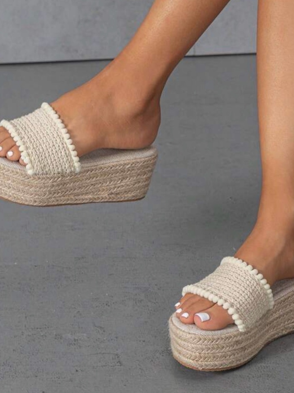 Neutral Crochet Platform Slide Sandals - Women